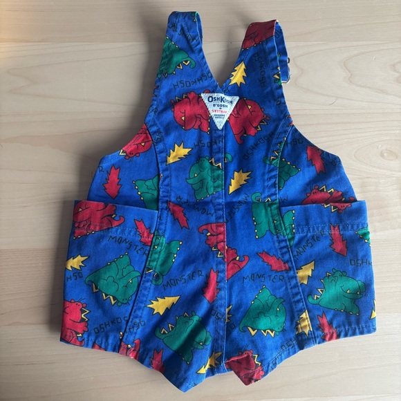 Vintage OshKosh B'gosh Blue Monster Print Kids bubble shortall. - Picture 2 of 7